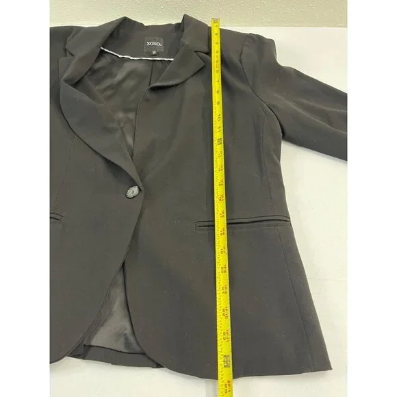 XOXO Women’s Black Blazer Size L Single Button Office Work Jacket - Picture 10 of 12